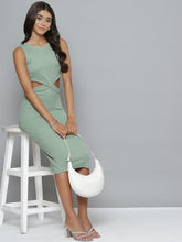 SASSAFRAS - Sage Green Waist Cut - Out Ribbed Bodycon Midi Dress